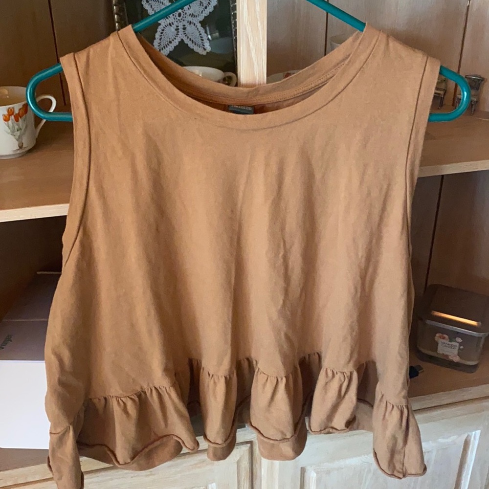 Super cute tan ruffled crop tank from Target.